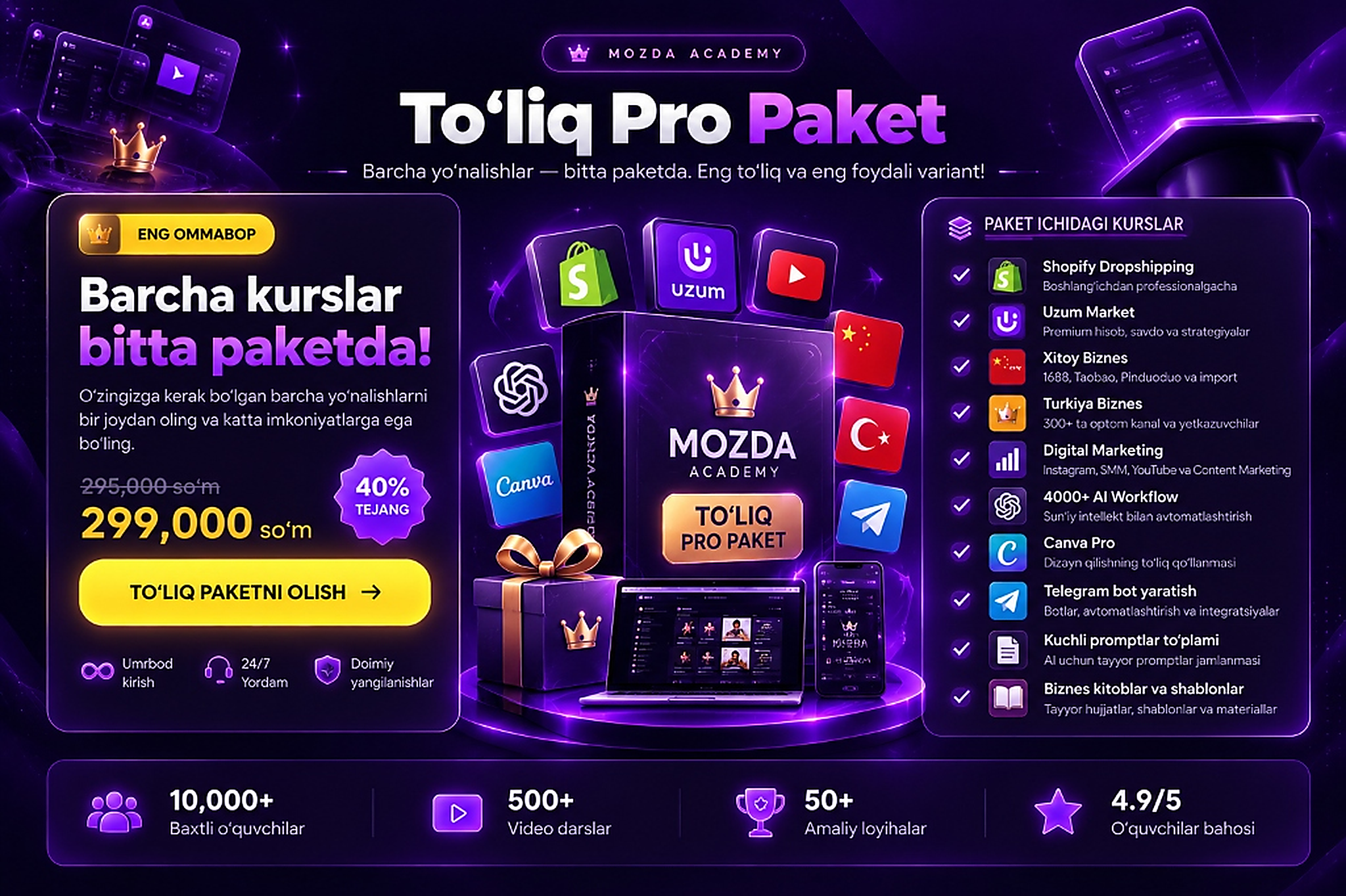 To'liq Pro Paket — Barcha yo'nalishlar bitta paketda